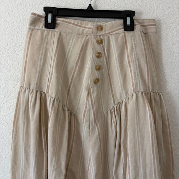 Vtg Anthropologie Beige Stripe Skirt US 6 Button Front Cottagecore Western Rodeo - Picture 3 of 10